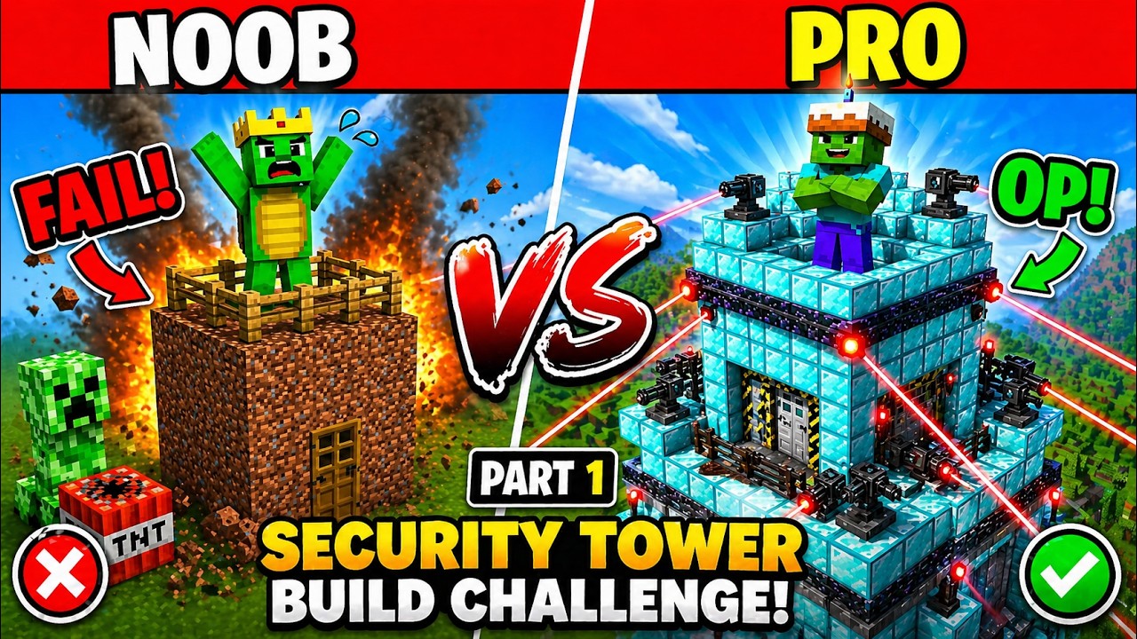 Minecraft, NOOB Vs PRO security Tower Build Challenge | Minecraft Mods ...