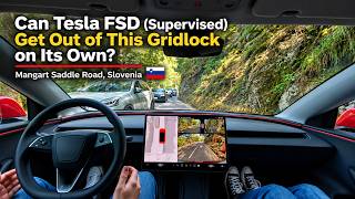 Can Tesla FSD (Supervised) Get Out of This Gridlock on Its Own | Mangart Saddle Road, Slovenia 🇸🇮