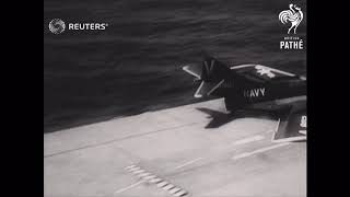 Cougar Jet Fighter Overshoots Aircraft Carrier And Crashes Into Sea During Armed Forces Day (1956)