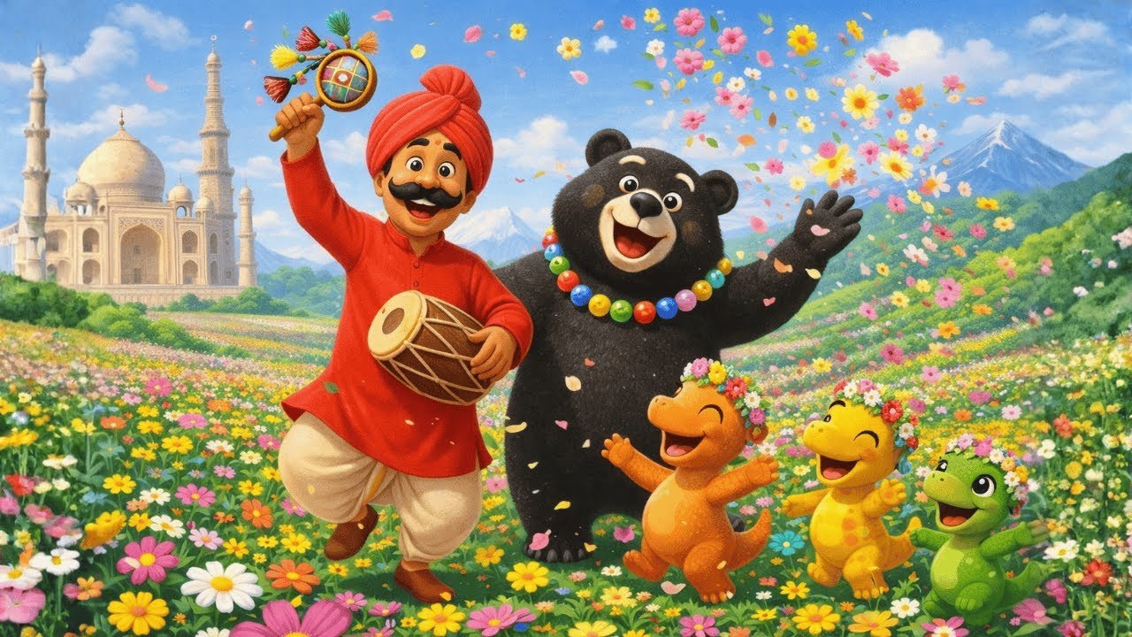 Kalu Madari Aaya | कालू मदारी आया | Dancing Bear | Colorful Flower Dinosaur Dance Kids Song