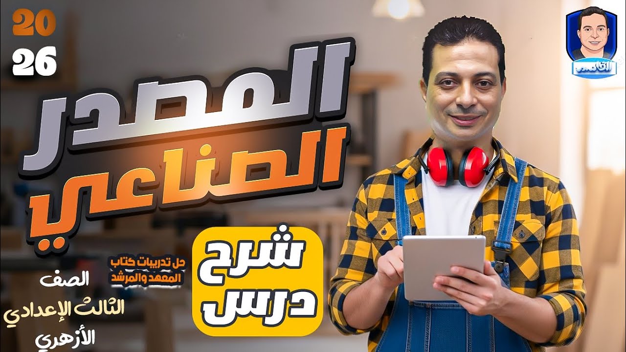 المصدر الصناعي + حل تدريبات كتاب المعهد والمرشد للصف الثالث الإعدادي الأزهري ٢٦