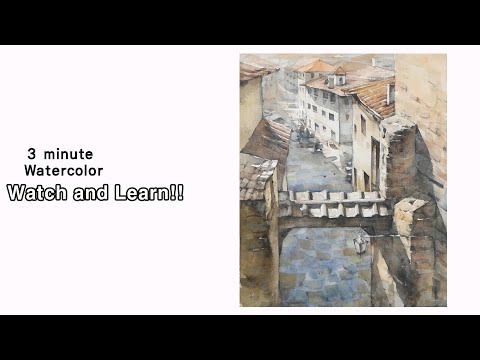 [ 3 minute Watercolor - <strong>Watch</strong> and Learn ] Entrance to <strong>town</strong>. NAMIL ART