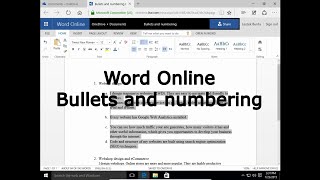 Word Online 3. Bullets and numbering Word Online 3. Bullets and numbering