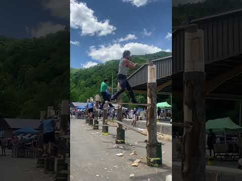 @TurboTomLancaster springboard chop. Professional Timbersports. Lumberjack. Mark bouquin