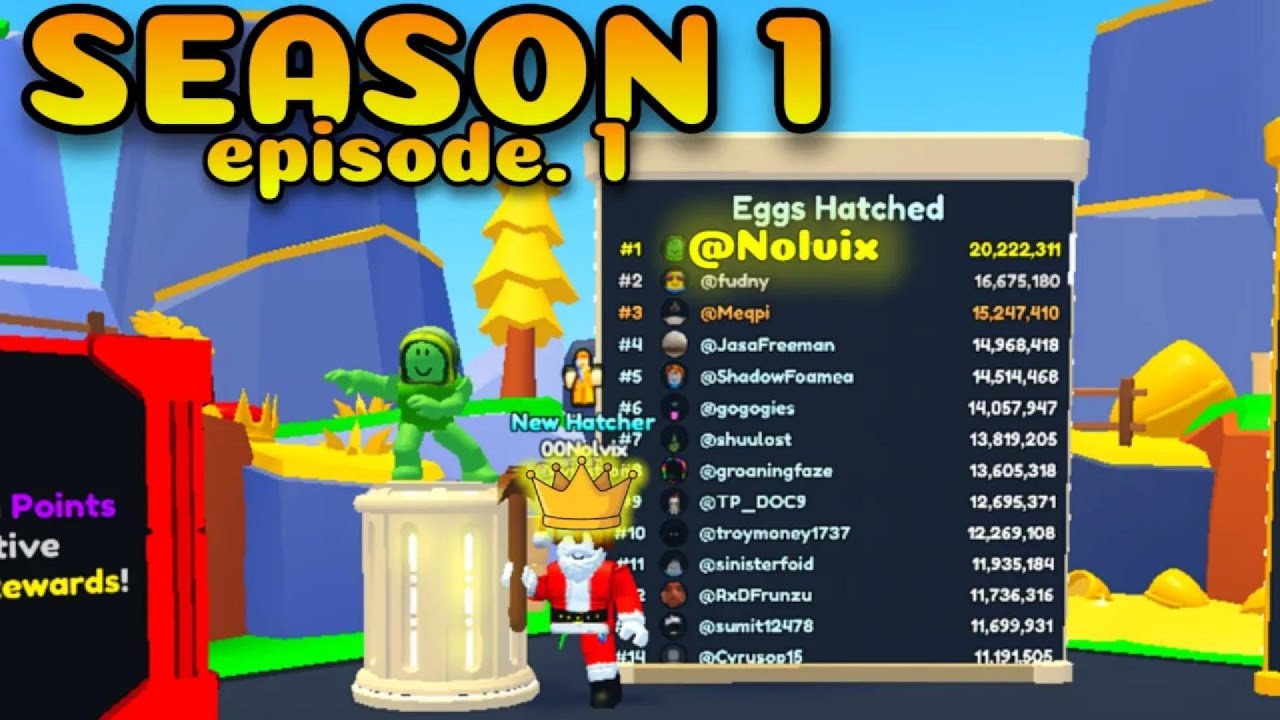S1 E1 Таблица лидеров по вылуплению яиц в Roblox Pickaxe Simulator