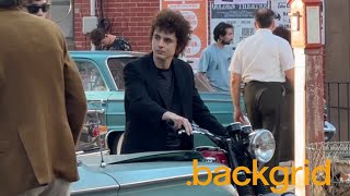 Timothee Chalamet is spotted filming "A Complete Unknown" as Bob Dylan in Hoboken, NJ