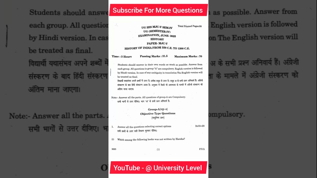 BA 4th Sem History MJC-5 Question 2025 || All University in Bihar 