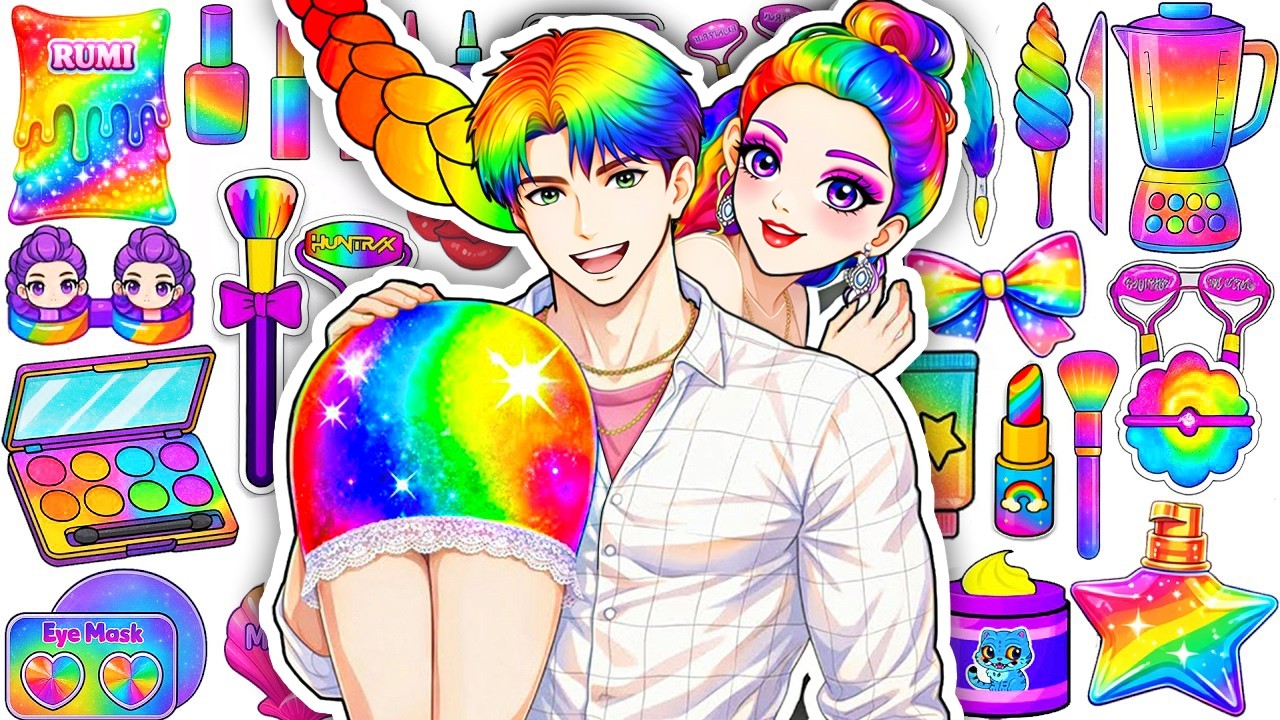 🌸Paper DIY🌸KPOP DEMON HUNTERS Couple Rumi x Jinu Colorful Hair Skincare + Makeup 💄Blind Bag Unboxing