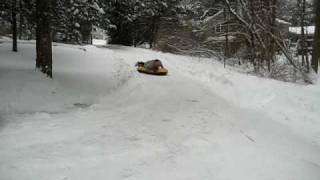 Winter Storm 2008 in Bethel, CT...Kid screams when he thinks his Dad is going to launch. Update