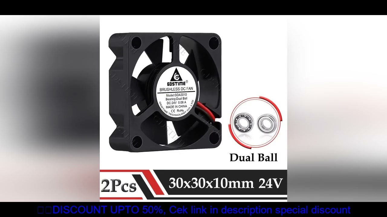2 Pcs Gdstime DC 24V Fan 30MMx10MM Dual Ball Bearing Brushless Car Lamp Cooling Fan 30mm Micro fan 3