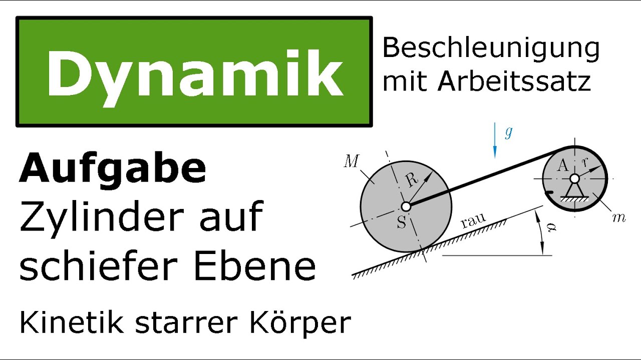 ⚙️ Zylinder auf schiefer Ebene mit Arbeitssatz [Technische Mechanik, Dynamik, Kinetik]