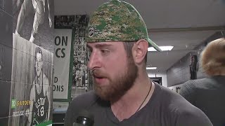 Brandon Dubinsky talks outside CBJ Locker Room