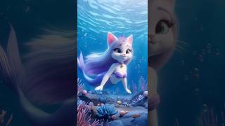 Cute Mermaid Cat Is Swimming Underwater At Ocean