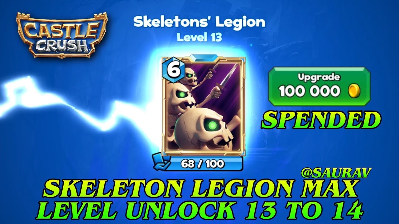 Skeleton Legion Upgrade Max Level 14 Unlock - Spended 10,000,00 Gold | Castle Crush