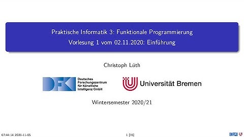 PI3-01-01: Einführung in die Funktionale Programmierung. Vorlesung 1, Teil 1.