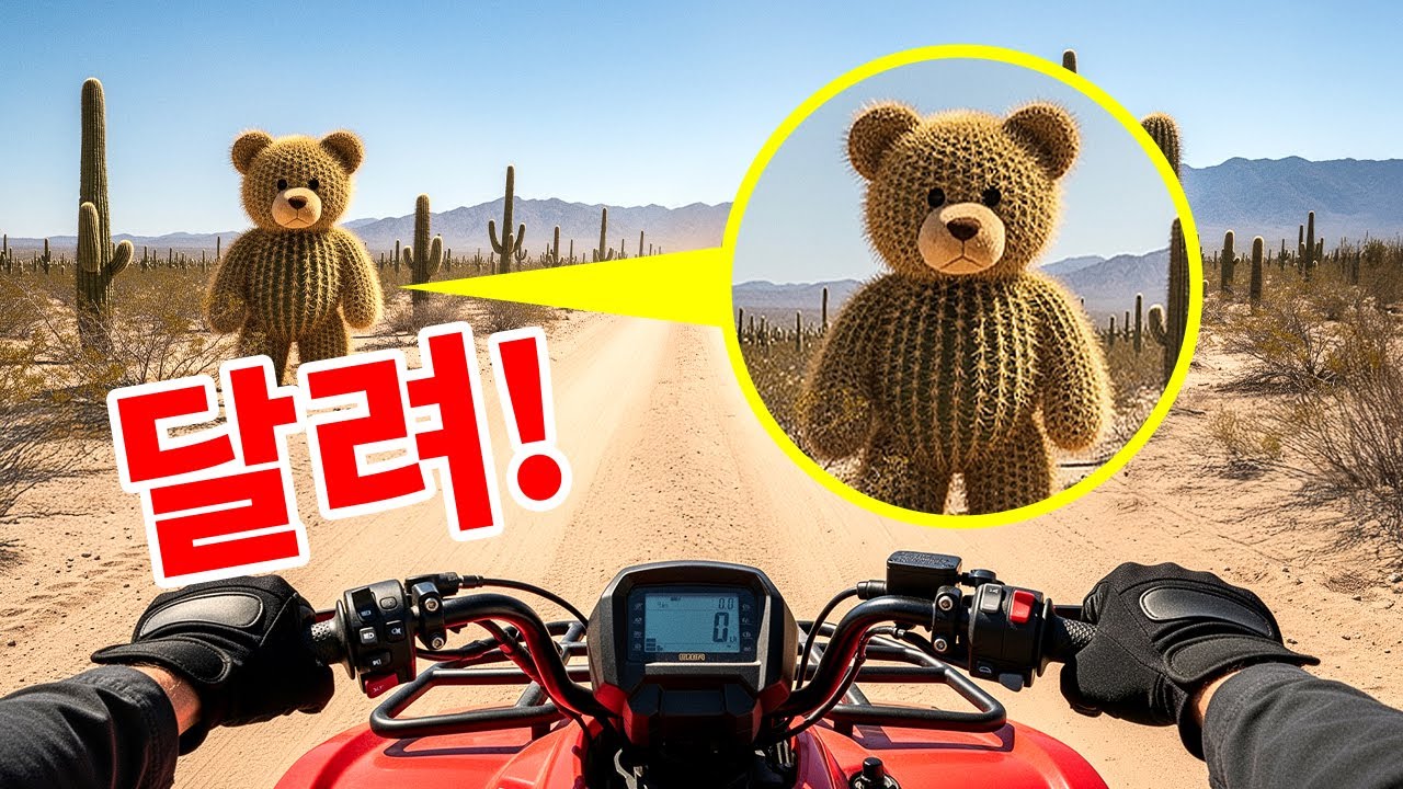 사막에서 테디베어를 만난다면, 천천히 물러나세요