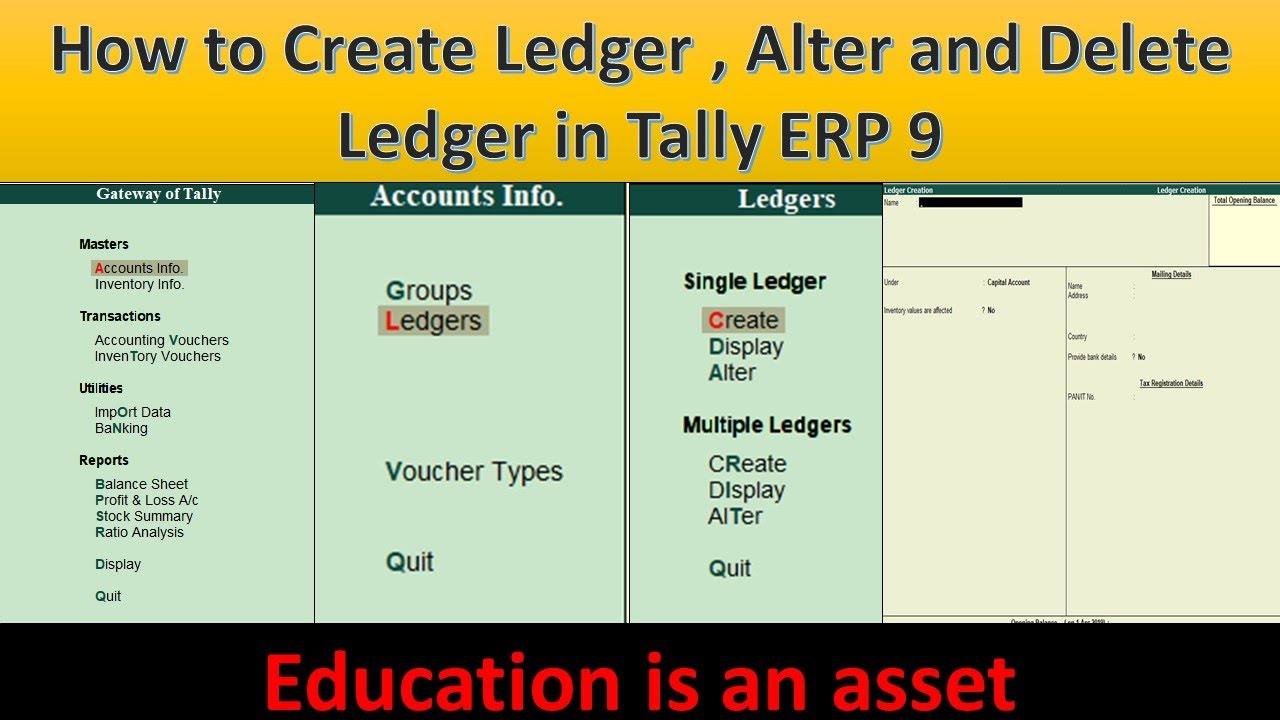 How To Create Ledger Alter Ledger Display Ledger And Delete Ledger
