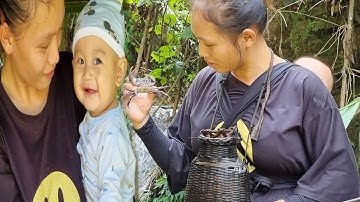 Living with nature: catching fish, cooking with children, taking care of children | single mom