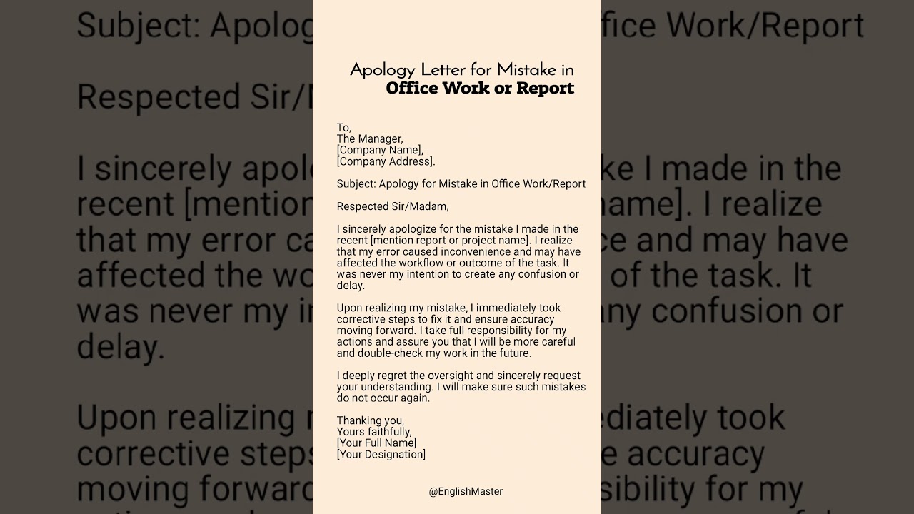 📝 Apology Letter for Mistake in Office Work or Report 