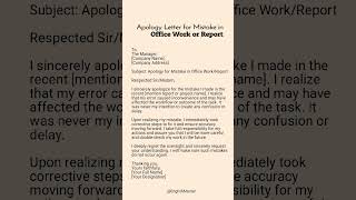 Apology Letter For Mistake In Office Work Or Report