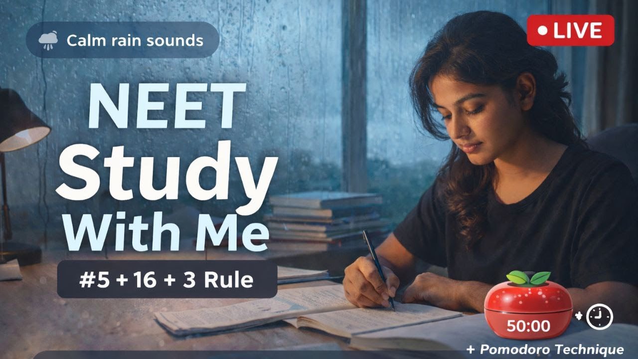 “Live NEET study with me 🌧️ 50-minute pomodoro sessions”