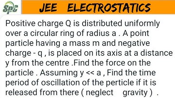 Positive charge Q is distributed uniformly over a circular ring of radius a . A point particle havin