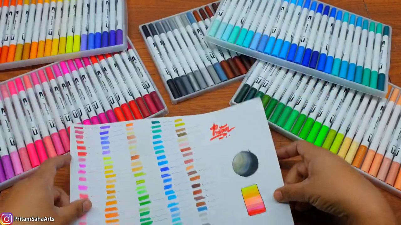 Dual Brush Art Markers Pen Fine Tip and Brush Tip Swatching and Review