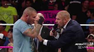 Randy Orton RKOs to  Seth Rollins