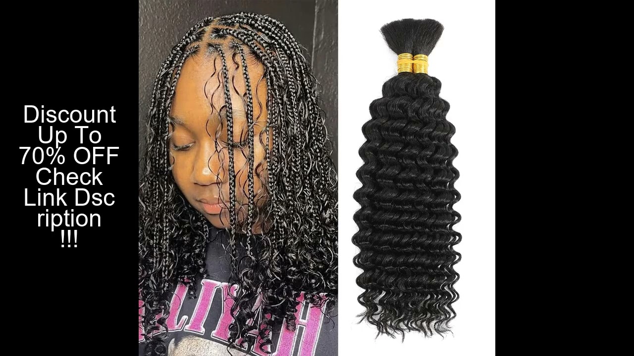 2 Bundles Human Braiding Hair for Boho Braids, 14Inch 100G 10A Brazilian Virgin Deep Wave Bulk Human