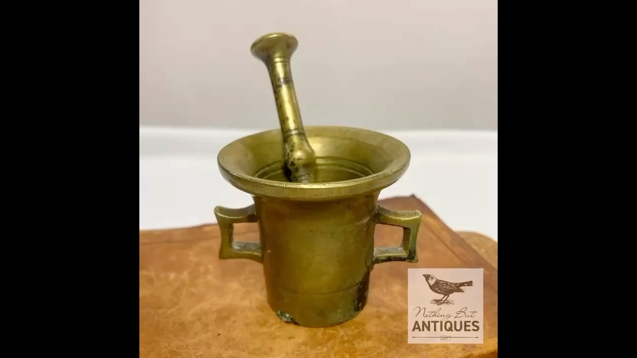Antique Apothecary Mortar & Pestle, SOLID BRASS, ca. 1900s