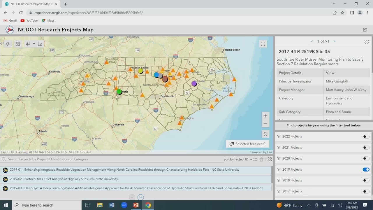 The Interactive Mapping of the NCDOT Research Project Program Using