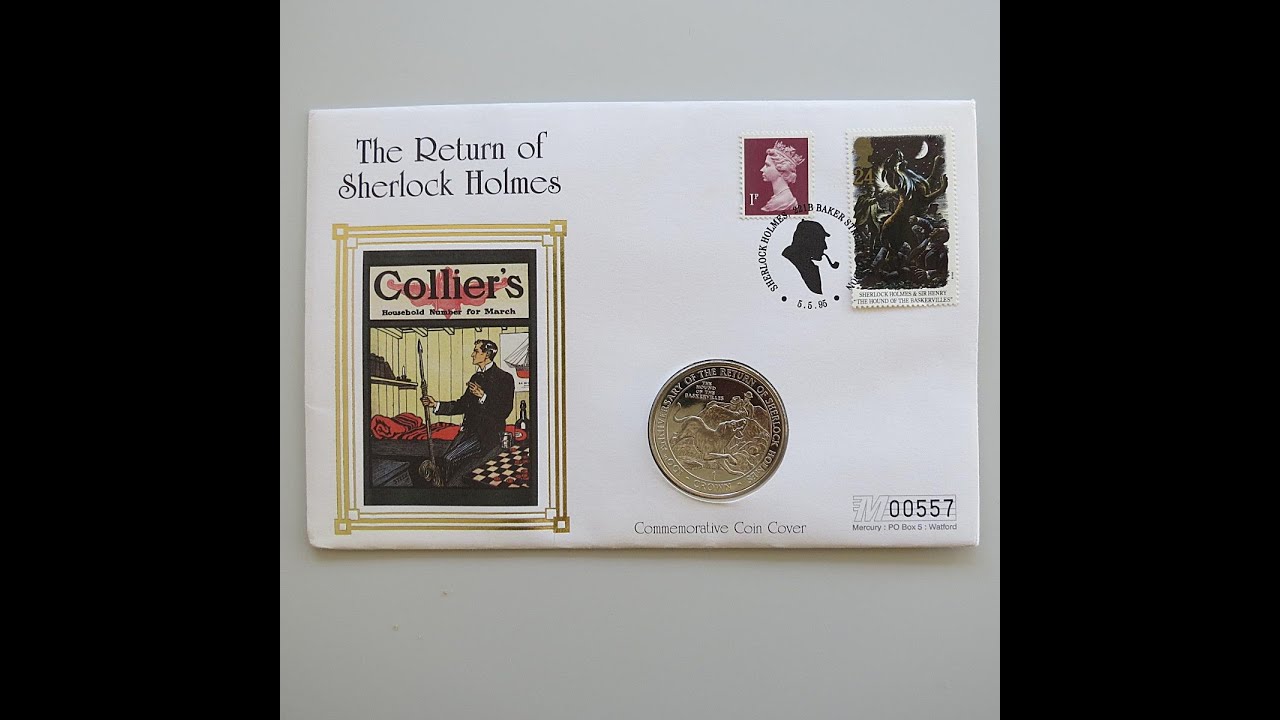1995 Sherlock Holmes Hounds of Baskervilles Crown Coin Cover - First Day Covers  Mercury UK