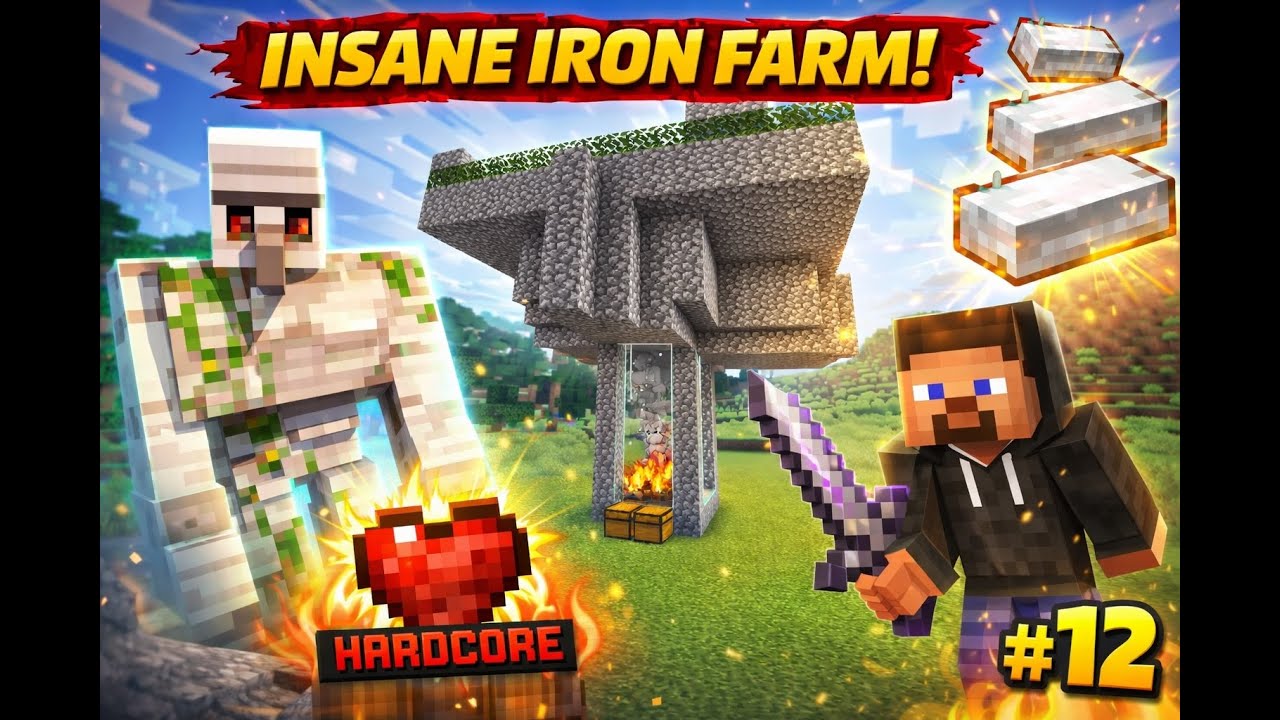 Minecraft Hardcore EP 12 | Iron Farm Built After So Much Struggle 🛠️