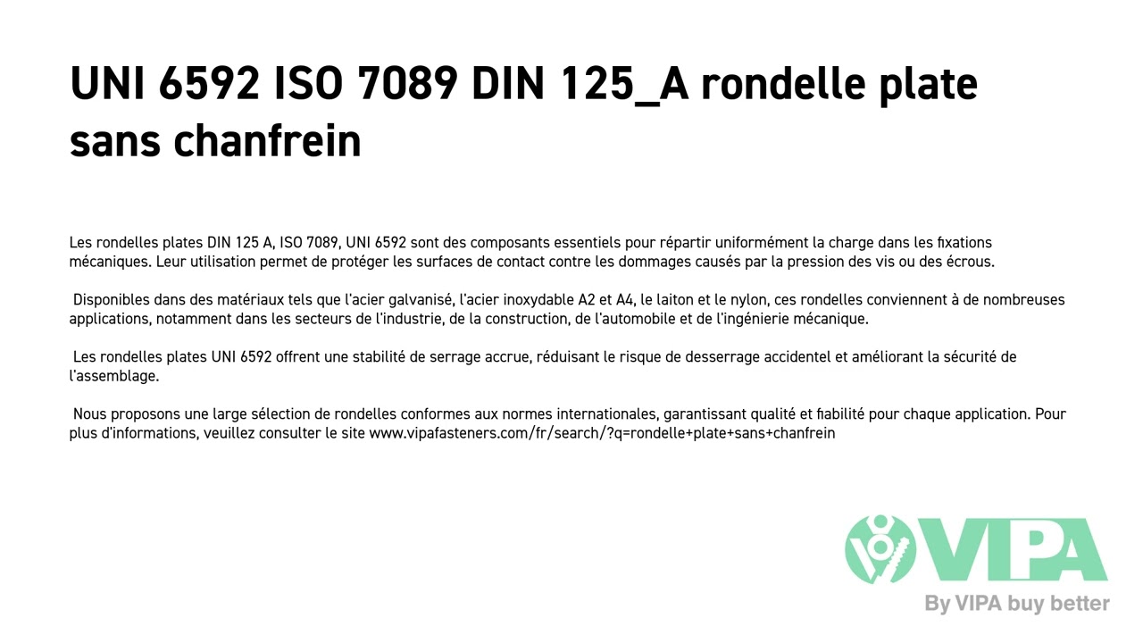 UNI 6592 ISO 7089 DIN 125_A rondelle plate sans chanfrein