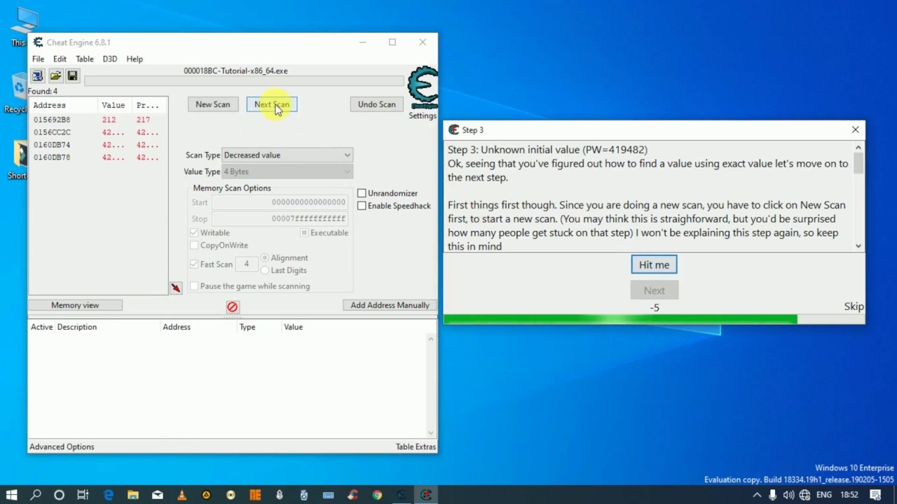 Cheat engine tutorial first 3 steps-How to find unknown value - YouTube