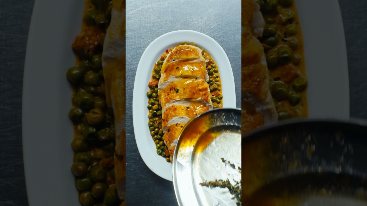 Perfectly Cooked Chicken Breast and Spicy Peas