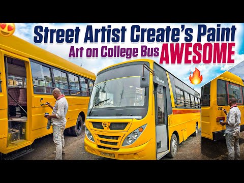 Talented STREET Artist Turns College Bus into MASTERPIECE with Paint Art #viral #painting #bus #art