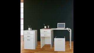 SpaceSave Versa Combo Drawer Desk With Ottoman Chair And Fold-Out Table