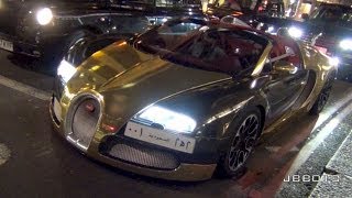 Athlete Statistics Gold Chrome Bugatti Veyron on the Road in London - Revs and Sounds