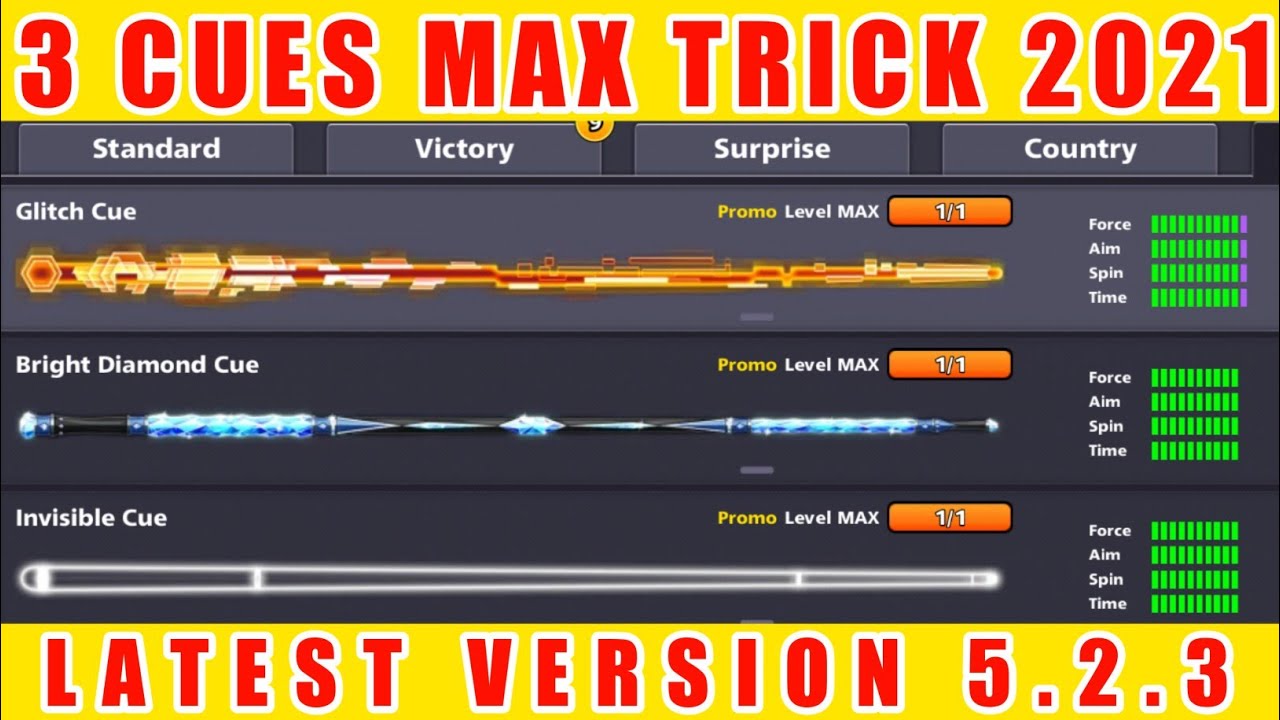 8 BALL POOL GLITCH, INVISIBLE & IRON  CUES MAX TRICK 2021 || 3 CUES MAX TRICK LATEST VERSION 5.2.3
