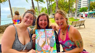 At the beach drawing caricatures is the best!