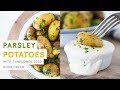 Parsley potatoes with a vegan sunflower seed sour cream