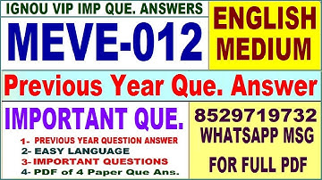 MEVE 012 Previous Year Question Paper in English | meve 012 important questions with answer