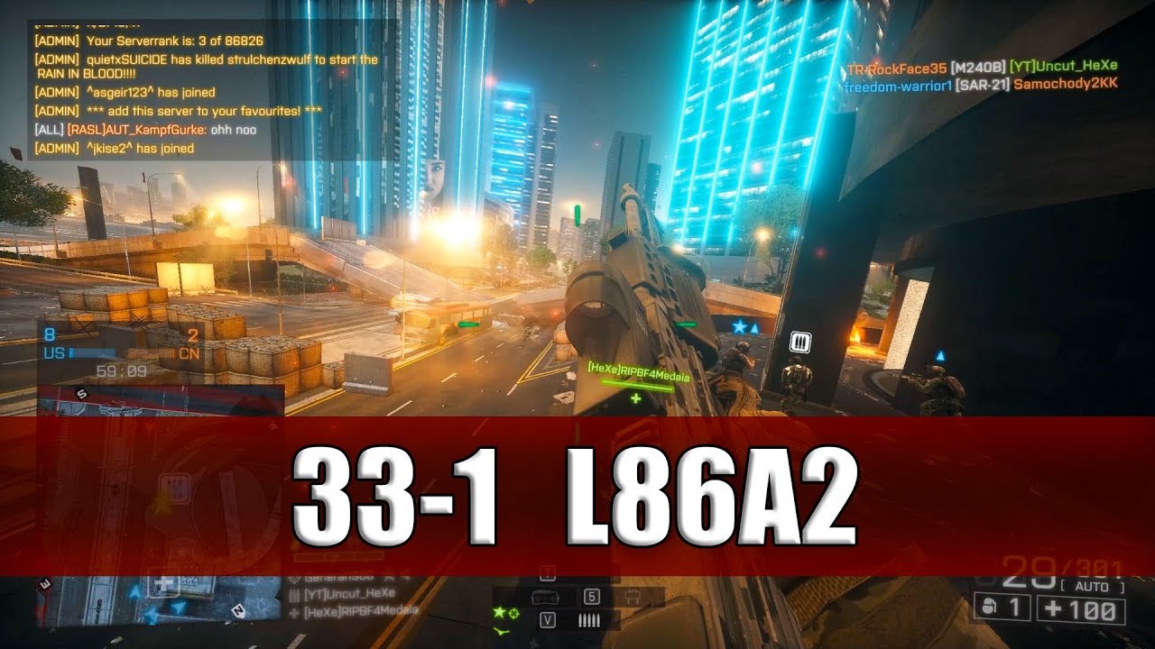 Battlefield 4 | PC | Pure Sound Sunday w/ L86A2 on Dawnbreaker | 33-1