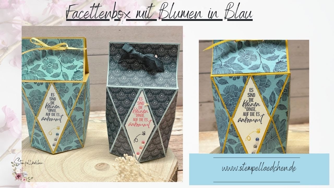 Facettenbox mit Blumen in Blau
