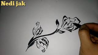 Tato tribal bunga mawar mudah