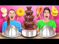CHOCOLATE FOUNTAIN FONDUE CHALLENGE Chocolate VS Real Food For 24 Hours By 123 GO CHALLENGE 