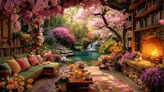 Cozy Spring Garden with Waterfall 🌸 Relaxing Piano Music & Fireplace Ambience for Study & Sleep screenshot 5