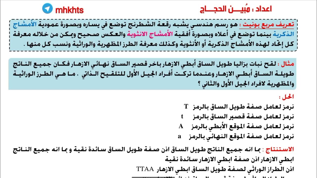 مسائل التهجين الثنائي - ج1 || أحياء السادس العلمي || الاستاذ مُبين الحجاج