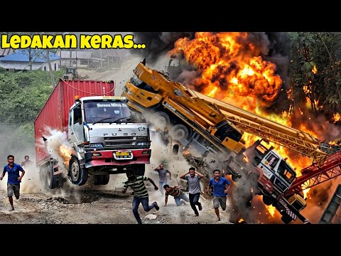 OH MY GOD❗TERJADI LEDAKAN KERAS,TRUK TRAILER MASUK JURANG,2 CRANE RAKSASA DI TURUNKAN UNTUK EVAKUASI